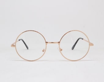 Round gold glasses frames. Clear lens vintage 20s style metal frame glasses. Spectacles, John Lennon, optical, prescription eyeglasses.