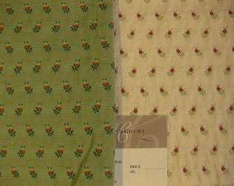 Highland Court Embroidered Floral Ribbon Designer Fabric Sample Lampas Green or Cream: Pick ONE