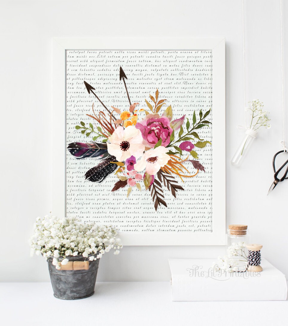 Floral Printable Floral Art Print Dictionary Print