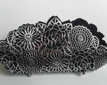 Silver Floral Clutch - Metallic Purse - Silver Floral Purse - Silver Wedding Purse - Laser Cut Handbag - Floral Evening Bag - Wedding Clutch