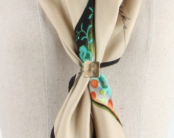 Hammered Textured surface square scarf ring antique gold Scarf holder Elegant Scarf Pin gift packed Flora Koh