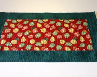 Quilted Christmas Table Runner, Christmas Ornaments Table Runner, Quiltsy Handmade