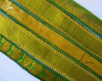 Green Gold Sari Silk Bracelet Ribbon, W269