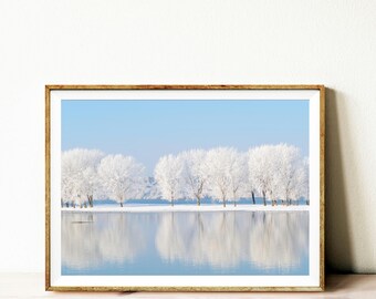 Winter landscape photography, snow wall art, winter wall decor, printable wall art, digital download print, printable large wall art