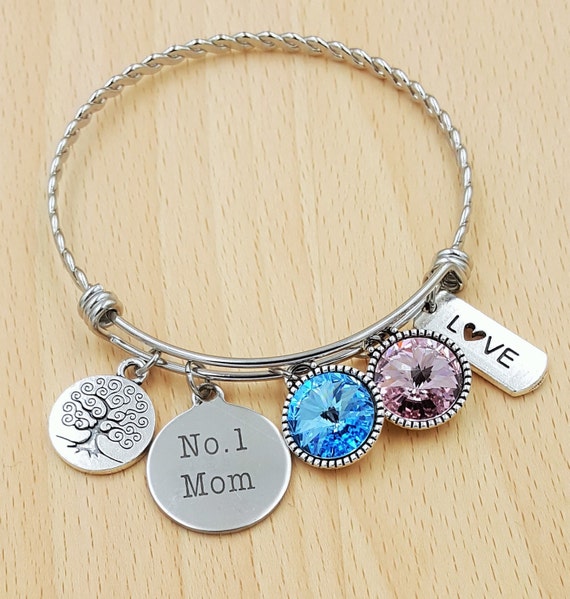 Mom Bracelet with Birthstones Birthstone Bracelet Mom Gift Bracelet for Mom Gift for Mom Gifts for Mom Worlds Best Mom Number 1 Mom
