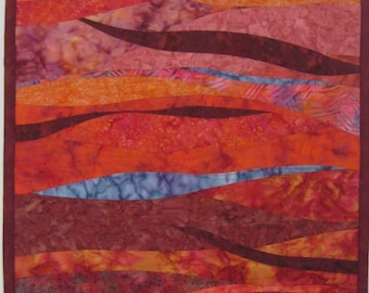 Art Quilt Rose Colored Curves, Wall Quilt, Quilted Wall Hanging, Abstract quilt