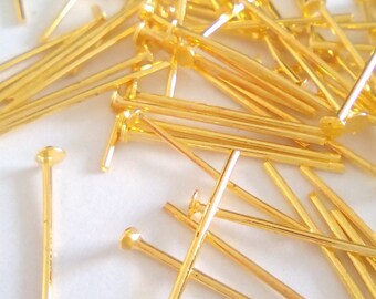 50 nails / flat head brass rods Gold 30 x 0.5 mm