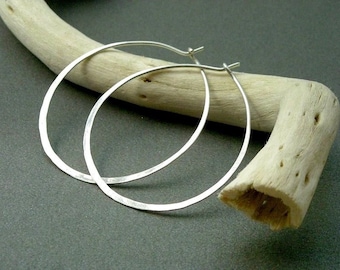 Shiny Silver Earrings - Sterling Silver Hoops, Large size.