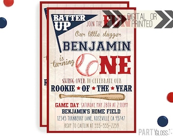 Vintage Baseball Birthday Invitation | Digital or Printed | Baseball Invite | Rookie Year Invitation | Rookie Invite | Baseball Party Invite