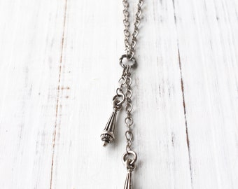 Antique silver Y necklace, silver charm necklace, silver dangly necklace, charm necklace, minimalist necklace, layering necklace