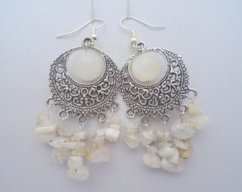 Large Moonstone Earrings, Moonstone Earrings, Moonstone Statement Earrings, White Gemstone Earrings, Moonstone Chandelier Earrings