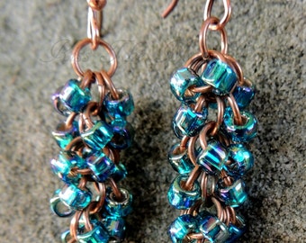 Shaggy Loop Chainmaille Earrings - Beaded Chainmaille