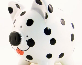Dalmation Dog Piggy Bank - Personalized Piggy Bank - Puppy Piggy Bank - Spot the Fireman Dog Bank - Cute Baby Gift - with hole or NO hole