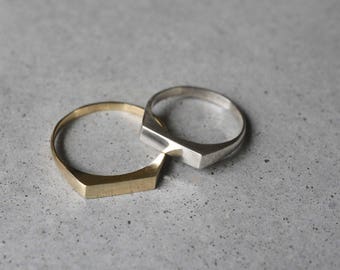 14k solid geometric ring, gold ring, Geometric Wedding Ring, 14k gold delicate signet ring, wedding ring, wedding band thin, minimalist ring