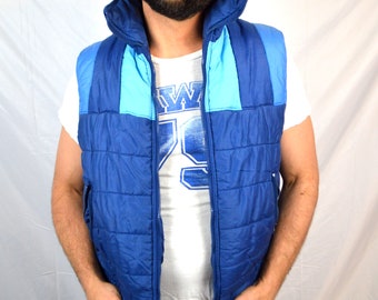 Vintage 70s 80s Blue Puffy Winter Ski Fun Snow Vest - Western Star