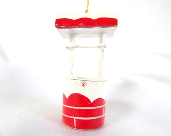 Vintage Christmas Ornament, Wood Wishing Well Ornament