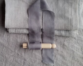 Cole: Slate Blue-Grey - plant dyed habotai silk ribbon