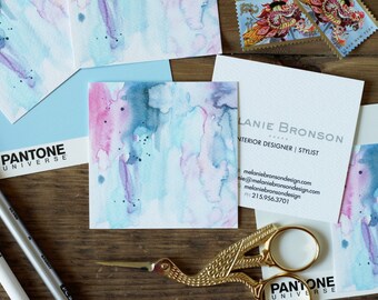 Calling Cards / Business Cards Pastel Watercolor - Set (50) / Blue Pink Lilac