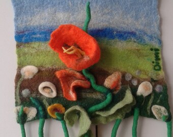 Textile wall art,Felting ,Handmade art merino picture, Art Picture of merino wool