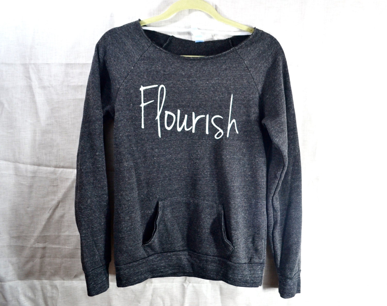 Flourish. Women's Workout Sweatshirt. Off Shoulder Shirt.