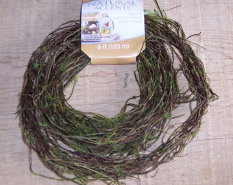 Mossy twig vine garland,natural grapevine garland with added artificial moss, 6 ft length, rustic crafts,wreaths,florals