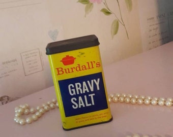 Burdall's gravy salt tin, vintage tin, collectible tins, container, advertising collectable, kitchen canister, rustic, vintage home decor.
