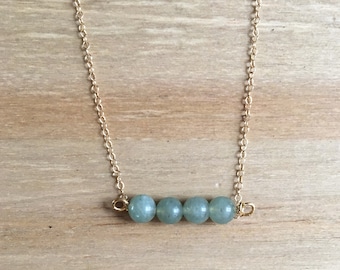 Delicate Green Aventurine Quartz Pendant 14k Fine Gold Necklace