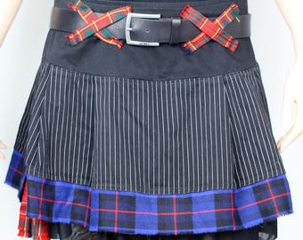 Reworked punk tartan plaid mini skater skirt UK16