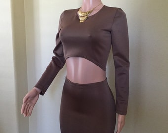 Two Piece Light Brow Pencil Skirt Set