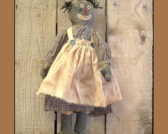Primitive Folk Art black raggedy instant dowload pattern HAFAIR OFG rag doll