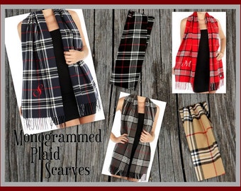 Monogrammed Plaid Scarf Cashmere Feel - Monogram Scarf | Gift for Her | Gift under 20 | Personalized Scarf | Tartan Plaid |