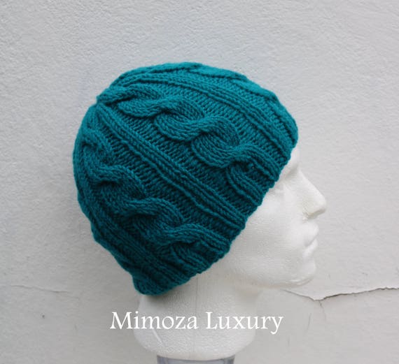 Teal Green Men's Beanie hat, Hand Knitted Hat in sea green beanie hat, knitted men's, women's beanie hat, winter beanie hat, green ski hat
