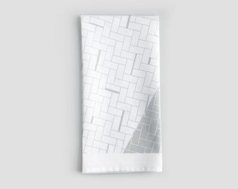 White and Grey Geometric Pattern Tea Towel | Eco Friendly Linen Towel | Kitchen Hand Towel | Modern Home Decor | Housewarming Gift
