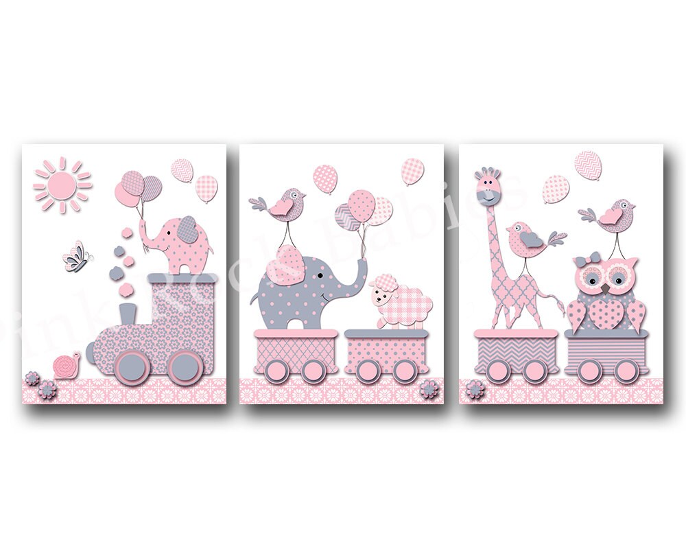 Pink nursery wall decor baby girl room wall art pink gray