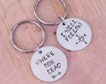 Where you lead I will follow keychain set, Gilmore girls fan, Personalized gift , Gift for Daughter, For Mom, BFF Gift,