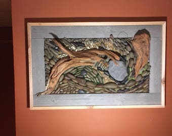Wall Art "Surface" Reclaimed Cedar & Stone