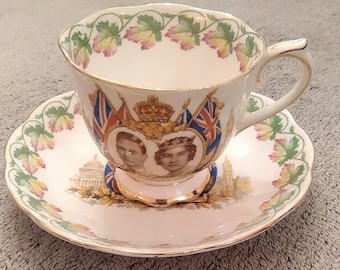 Royal Albert "Loyalty" cup and saucer commemorating the visit of George VI and Queen Elizabeth to Canada and the USA, 1939