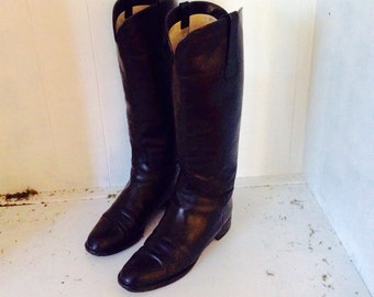 Black Leather Riding Boots Vintage 1990's " On 5'Th " Leather Black Boots Size 8 Riding Style Boots Italian Boots