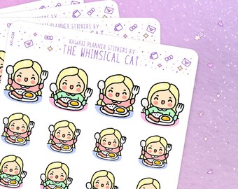 Meal Time Stickers, Breakfast Planner Stickers, Breakfast Stickers, Food Planner Stickers, Food Stickers, Kawaii Planner Stickers