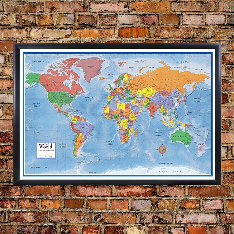 24x36 World Classic Premier 3D Wall Map Poster Foam Cork Board