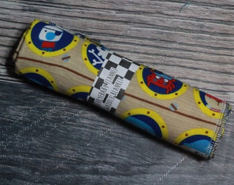 RockerByeBasics Large Newborn baby Swaddle Blanket 36x42 Yellow portholes pirate friends skull