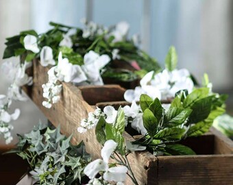SALE Artificial Wisteria Flower White Leaf Garland Greenery Runner Rustic Leaves Decor Wedding Faux Leaf Outdoor Mantle Table Woodland