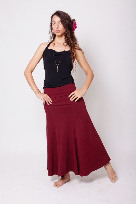 Maroon Maxi Skirt Fairy Pixie Gypsy Skirt Long Lycra Skirt