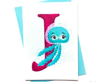 Illustrated - Alphabet Greeting Card - J is for Jellyfish