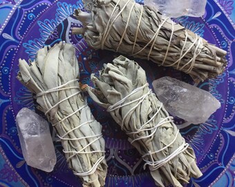 One Sage Smudge Stick, Raw Quartz Crystal + Manifesting Mantra | Reiki Love Infused | Spiritual Junkies | Healing Crystal | Gemstone | Altar