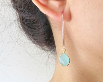 Long Gold Dangle Gemstone Earrings - Gold Dangle Earrings