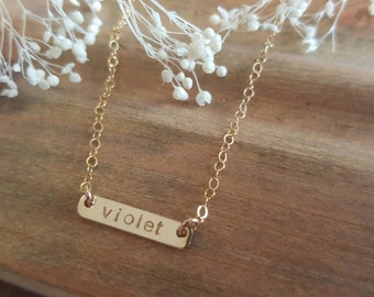 Kids bar necklace / handstamped / personalized/ baby gift / custom jewelry / simple / gold filled