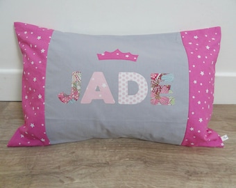 Girl Pink and gray name cushion