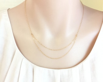 Delicate Double Chains Necklace, Gold Chain Necklace, Silver Chain Necklace, Minimalist Chain Necklace, Dainty Chain, Layering Necklace
