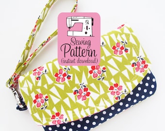 Zip Pocket Pouch Wristlet PDF Sewing Pattern | Intermediate sewing project to make a wristlet wallet with two pockets.
